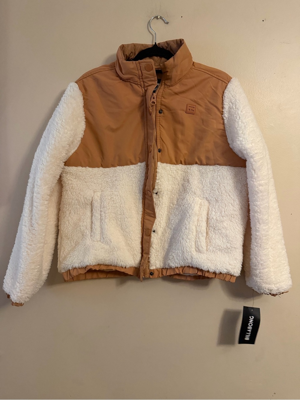 Billabong Men’s Tan and Cream Sherpa Puffer Jacket